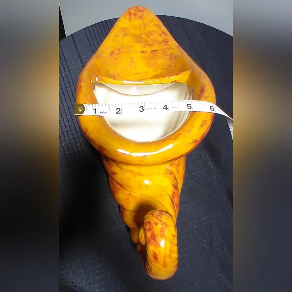 Vintage Large Orange with Burgundy Swirls Glazed Ceramic Pottery Cornucopia Horn
